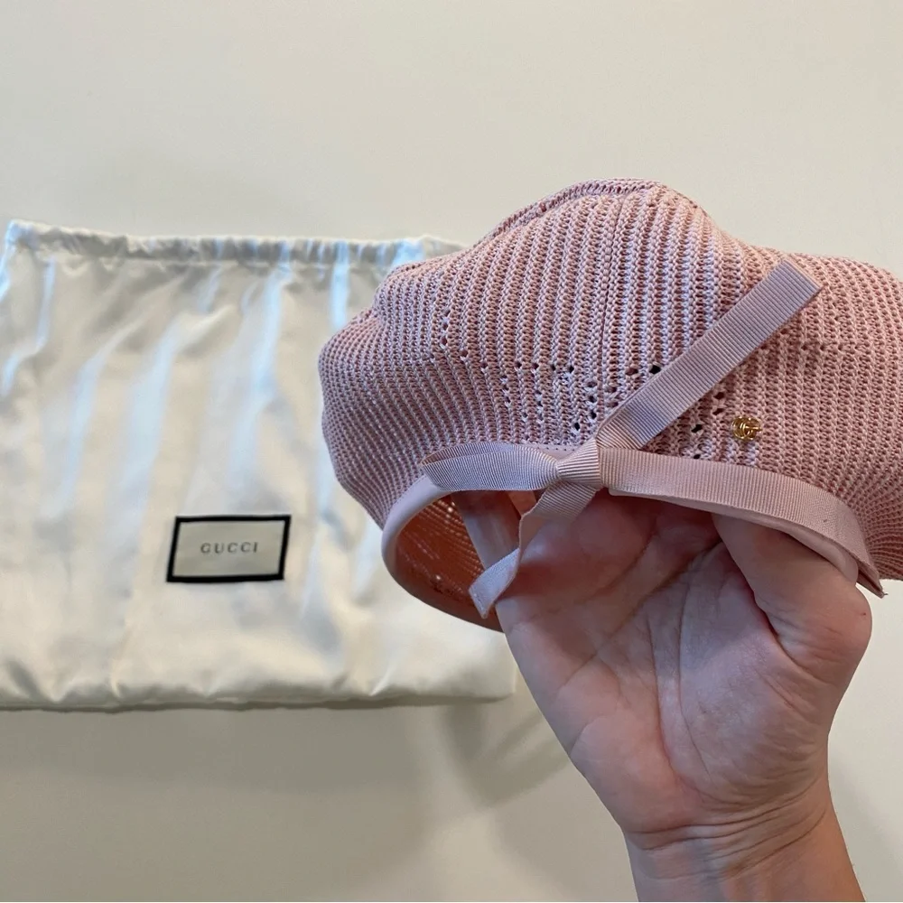 Gucci Beret Crochet Perforated Hat Pink Size Medium - Picture 7 of 15